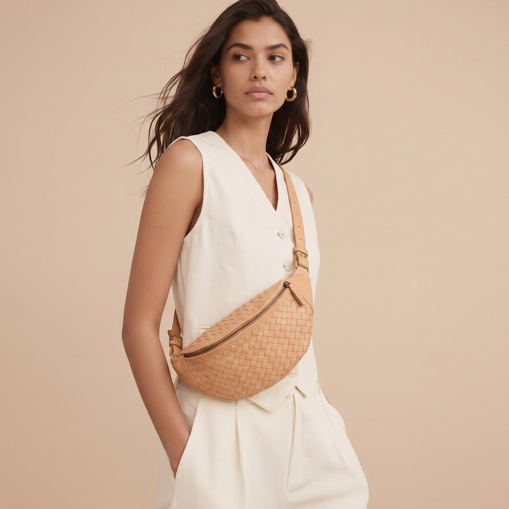 Mandrn Atlas Fanny Pack Women Woven Leather Belt Bag Crossbody